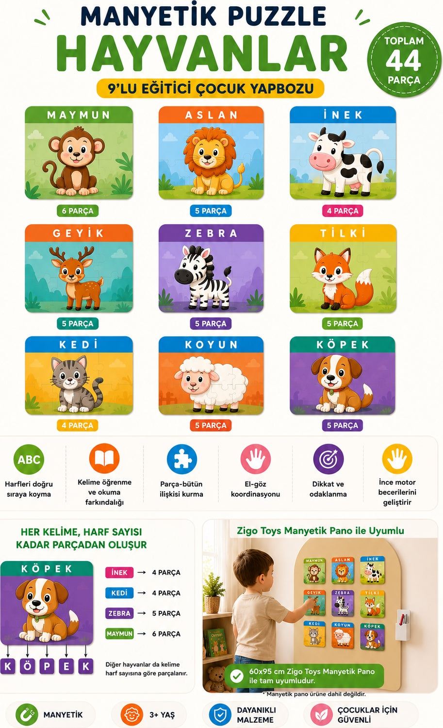 Eğitici Manyetik Puzzle Seti Araçlar