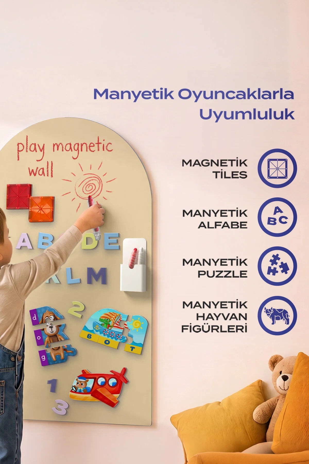 Manyetik Duvar Panosu – Yulaf/Bej | 60x95 cm